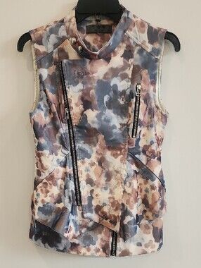 TOV Holy Watercolor Floral Moto Vest in Blush, Blue & Taupe - Heavy Material